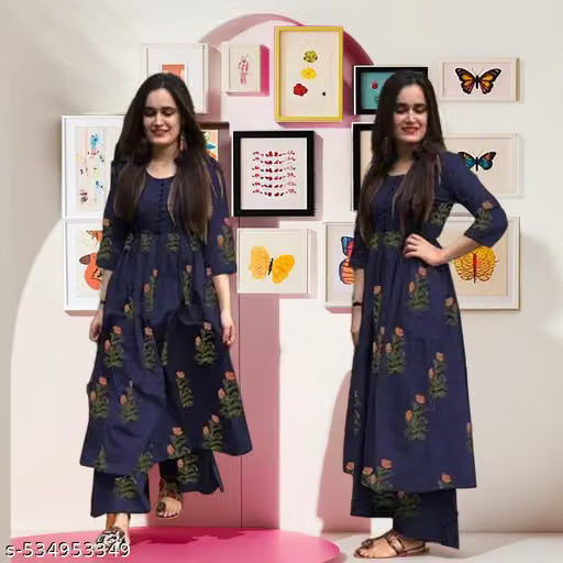 Women's Printed Anarkali Kurta With Palazzos Women Cotton
