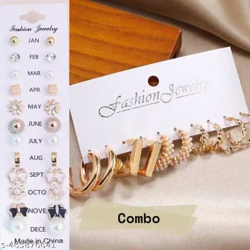 Combo Of 17 Earrings Pair For Girls Earrings For Kids Metal Studs Earrings
