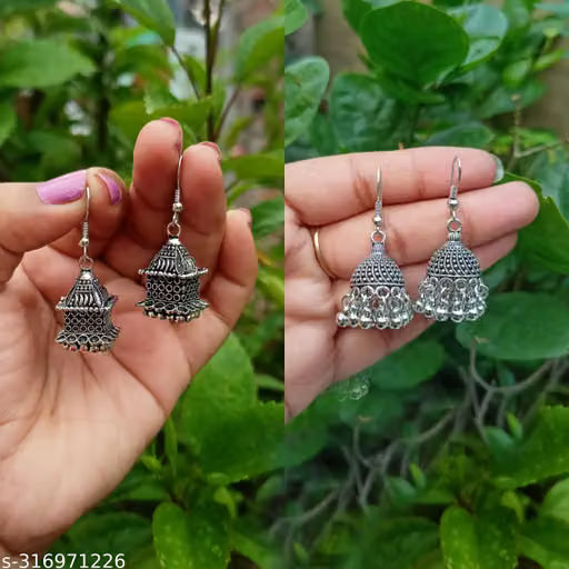 Antique Designer Oxidized Jhumka Earrings Combo Set of 2 pairs for beautiful girls & women