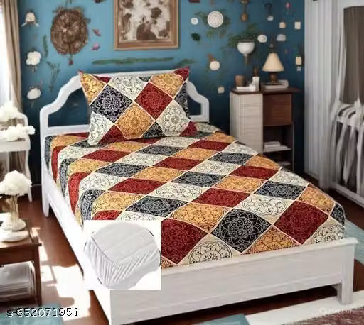 PREMIUM QUALITY SINGLE ELASTIC FITTED BEDSHEET WITH 1 PILLOW COVER