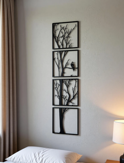 cavier-shop (8INCH X 8INCH )Modern Tree Wall Art for room and Home decor Pack of 4 (8 inch X 8 inch, Black)