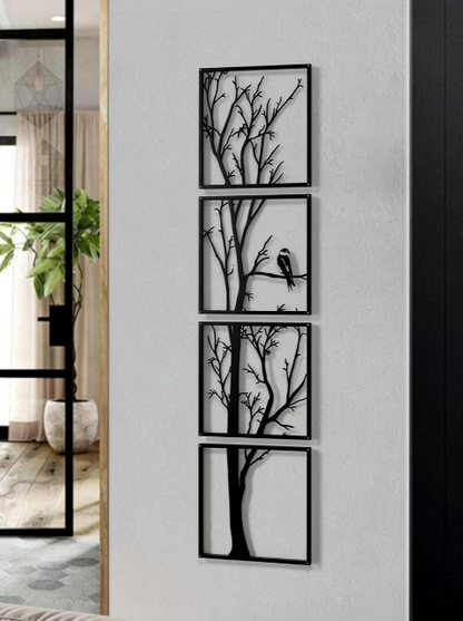 cavier-shop (8INCH X 8INCH )Modern Tree Wall Art for room and Home decor Pack of 4 (8 inch X 8 inch, Black)