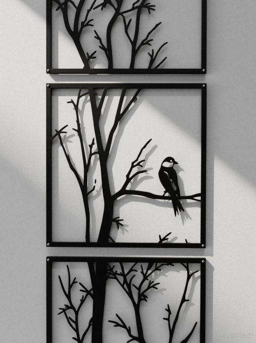 cavier-shop (8INCH X 8INCH )Modern Tree Wall Art for room and Home decor Pack of 4 (8 inch X 8 inch, Black)