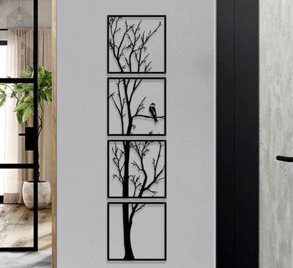 cavier-shop (8INCH X 8INCH )Modern Tree Wall Art for room and Home decor Pack of 4 (8 inch X 8 inch, Black)