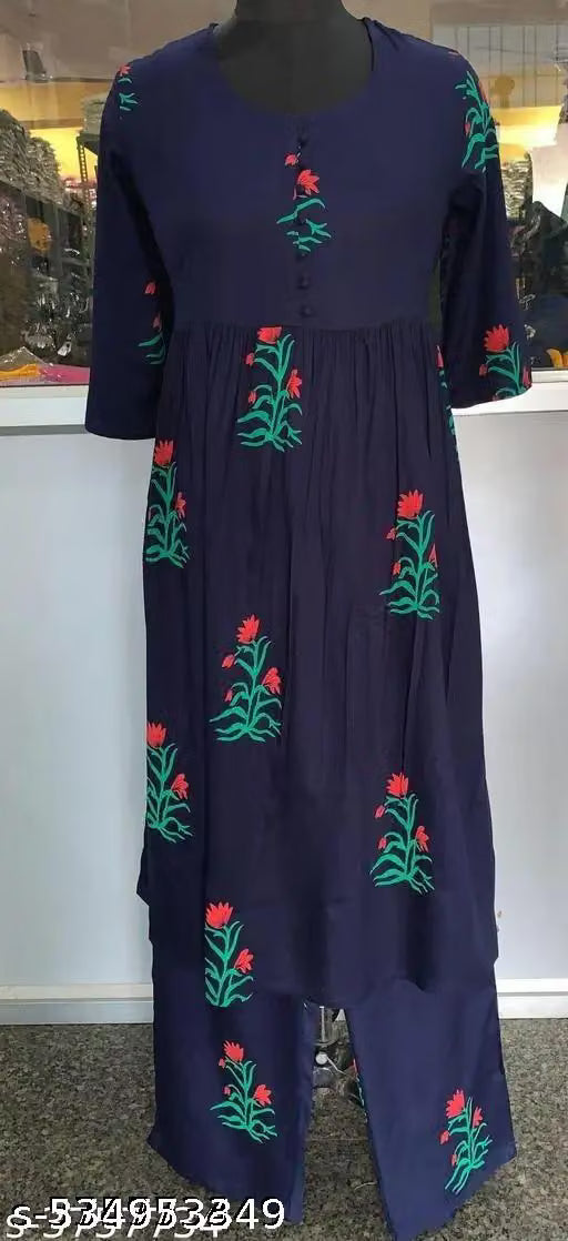 Women's Printed Anarkali Kurta With Palazzos Women Cotton