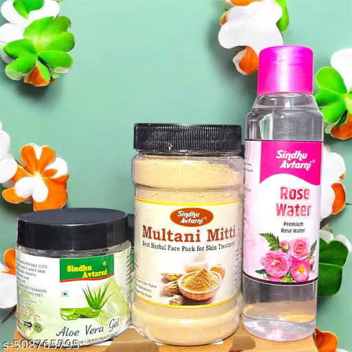 multani mitti,aloevera gel, rose water face care (combo pack of 3)