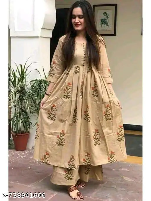 Anarkali Kurta Set | Kurta Palazzo Set | Cotton Kurta Set | Long Anarkali Kurta