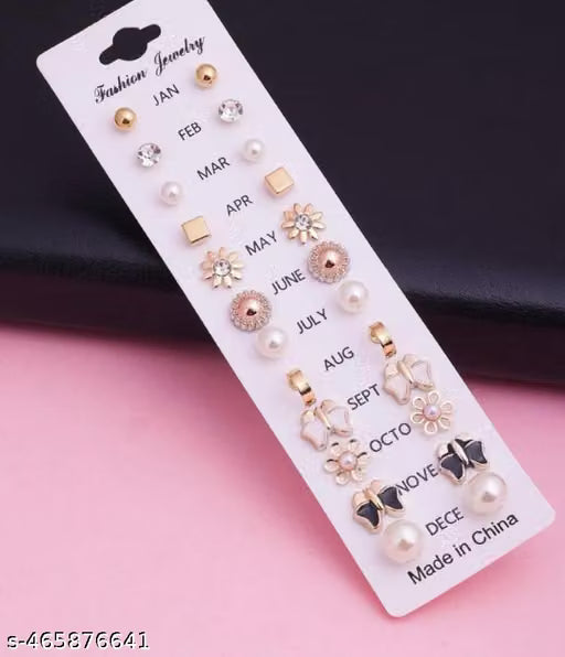 Combo Of 17 Earrings Pair For Girls Earrings For Kids Metal Studs Earrings