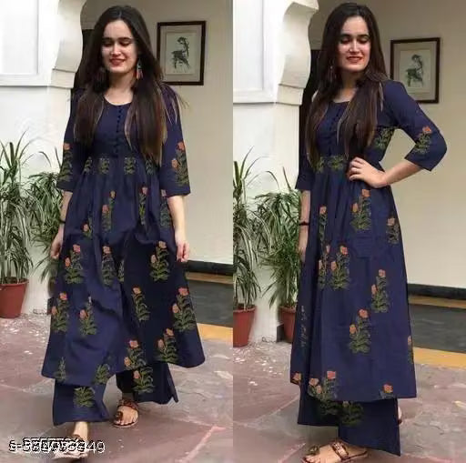 Women's Printed Anarkali Kurta With Palazzos Women Cotton